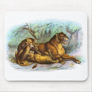 Tapis De Souris Illustration de la lionne vintage et des oursons M