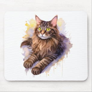 Tapis De Souris Illustration de l'aquarelle de chat Tabby long