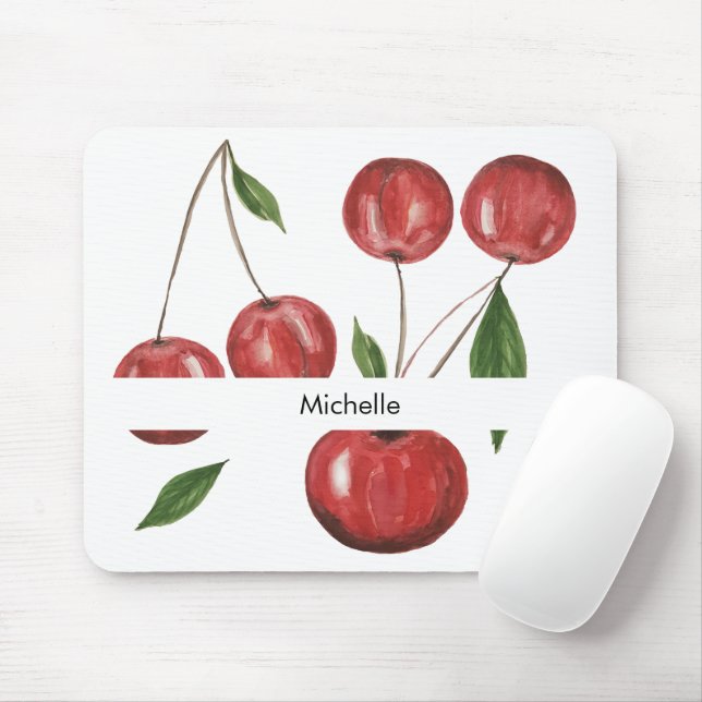 Tapis De Souris Illustration de l'aquarelle des cerises douces Mon (Avec souris)