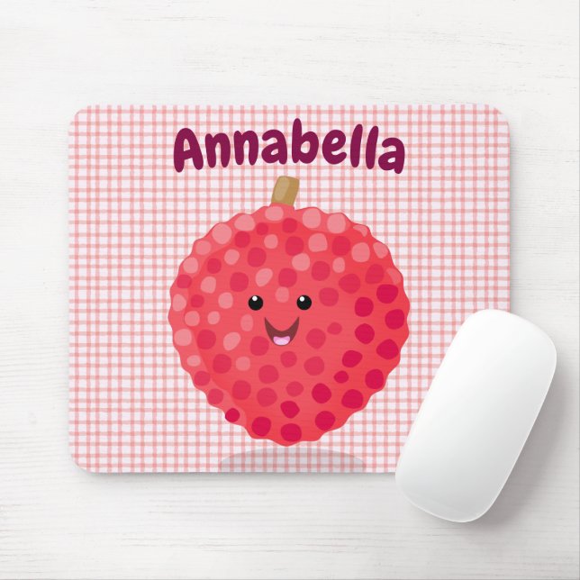 Tapis De Souris Illustration de litchee rose mignon (Avec souris)