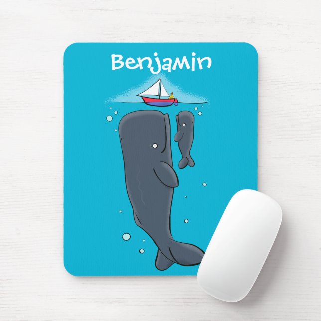 Tapis De Souris Illustration de mignons baleines et voiliers (Avec souris)
