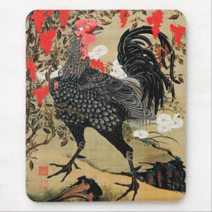 Tapis De Souris Illustration de Nandina et Rooster par Ito Jakuchu