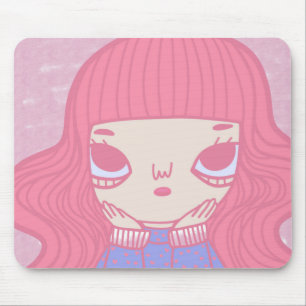 Tapis De Souris Illustration de personnage de fille aux cheveux ro