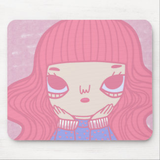 Tapis De Souris Illustration de personnage de fille aux cheveux ro