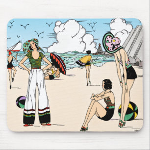 Tapis De Souris Illustration de plage Art Déco vintage des années