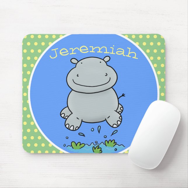 Tapis De Souris Illustration de saut en hippo mignon (Avec souris)