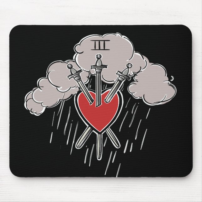 Tapis De Souris Illustration de tarot d'amour du 3 d'Épées (Devant)