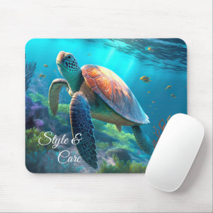 Tapis De Souris Illustration de tortue marine unique avec texte pe