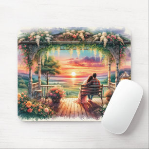 Tapis De Souris Illustration de vue sur porche au coucher du solei