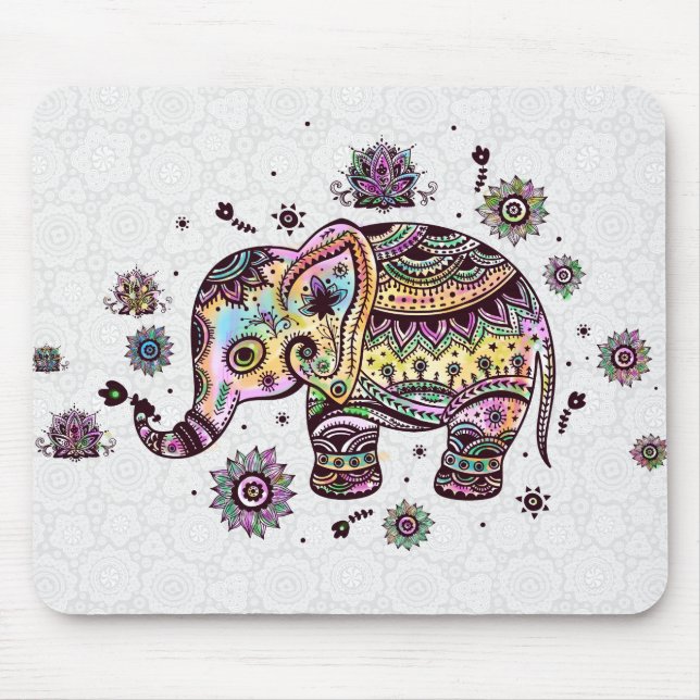 Tapis De Souris Illustration d'éléphant de bébé floral joli et col (Devant)