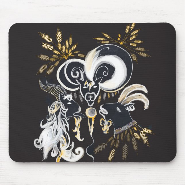 Tapis De Souris Illustration d'encre de chèvre noire et blanche (Devant)