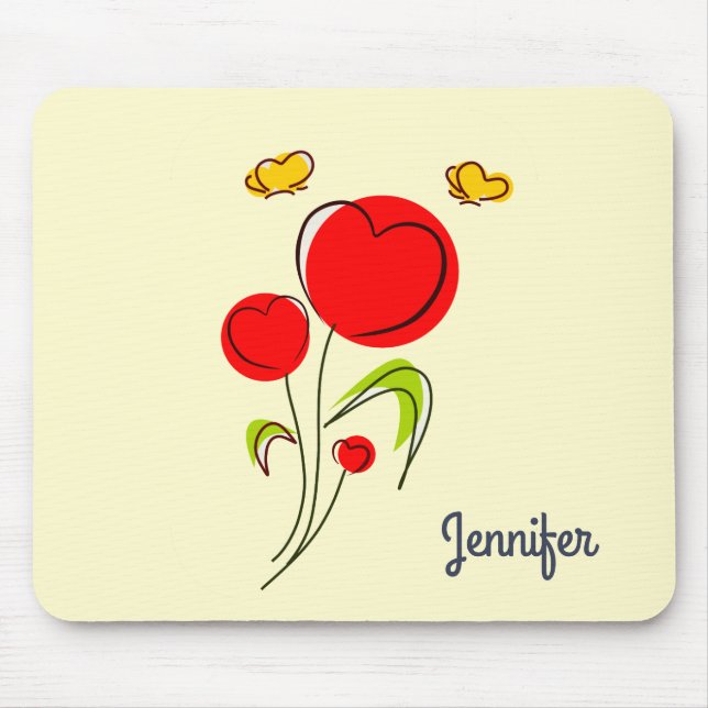 Tapis De Souris Illustration des fleurs du coeur rouge mou (Devant)