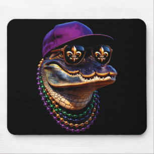 Tapis De Souris Illustration drôle d'alligator Mardi Gras Louisian