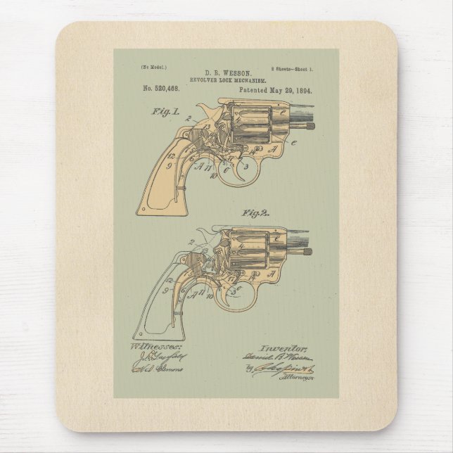 Tapis De Souris Illustration du brevet vintage Revolver (Devant)