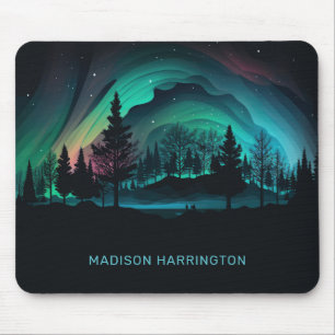 Tapis De Souris Illustration du nom personnalisé Aurora Borealis