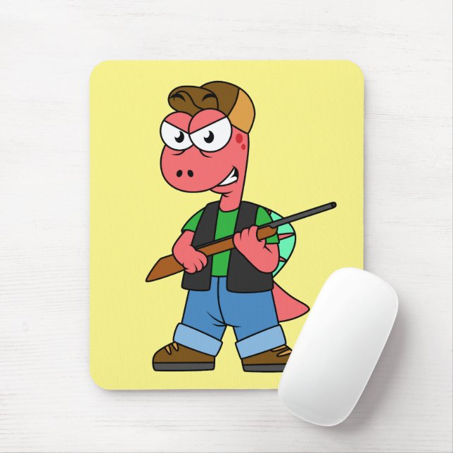 Tapis De Souris Illustration D'Un Chasseur De Spinosaure Avec Arme (Avec souris)