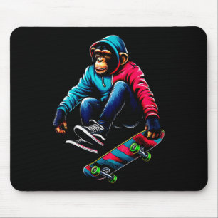 Tapis De Souris Illustration d'un chimpanzé funky cool en skateboa