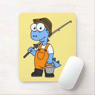 Tapis De Souris Illustration D'Un Pêcheur D'Allosaurus.