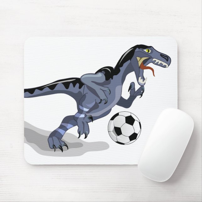Tapis De Souris Illustration D'Un Raptor Dinosaure Jouant Au Footb (Avec souris)