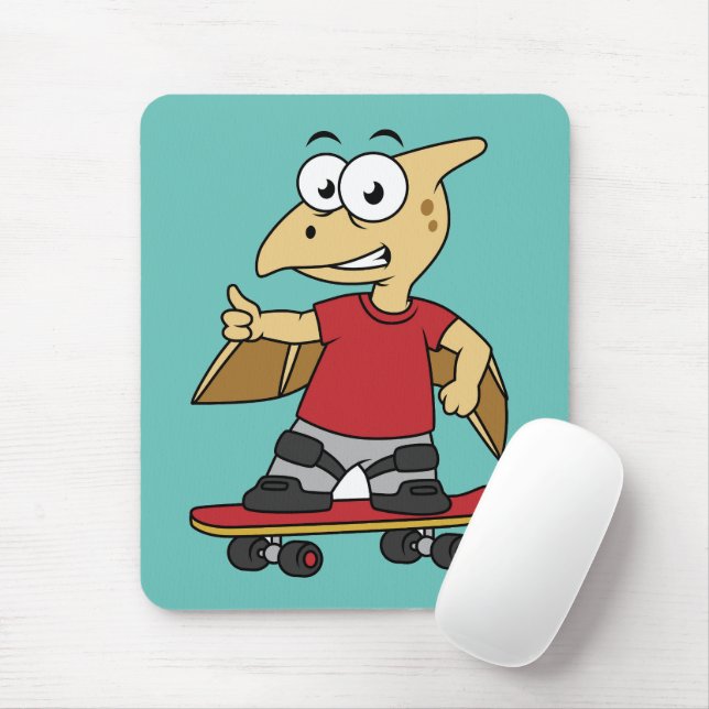 Tapis De Souris Illustration D'Un Skateboard De Ptérosaure. (Avec souris)