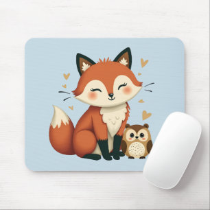 Tapis De Souris Illustration fantaisiste de renard et de hibou de 