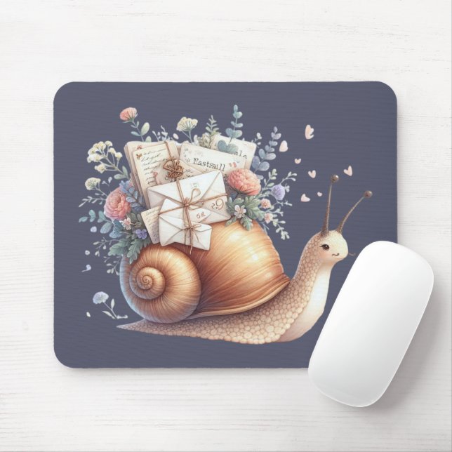 Tapis De Souris Illustration Floral Pastel du mignon Snail Mail (Avec souris)
