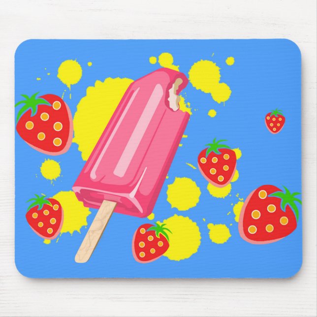 Tapis De Souris Illustration Fun Pink Popsicle and Strawberries (Devant)