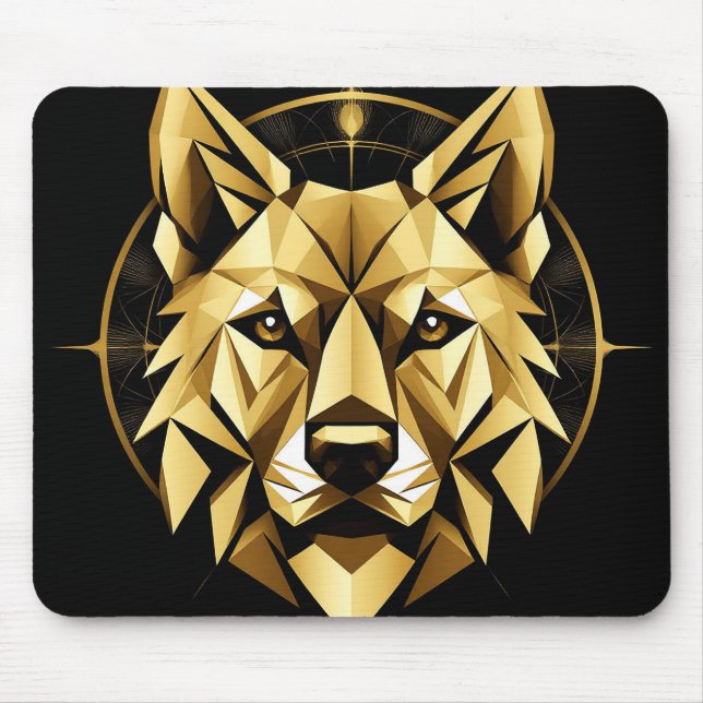 Tapis De Souris Illustration géométrique de loup doré (Devant)