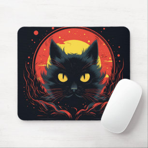 Tapis De Souris Illustration graphique de l'Halloween en chats noi