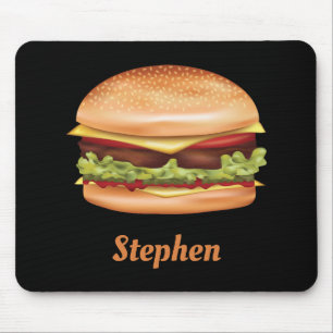 Tapis De Souris Illustration Hamburger Fast Food Avec Nom Personna