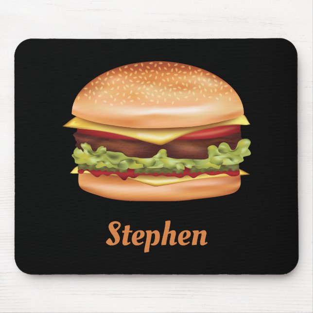 Tapis De Souris Illustration Hamburger Fast Food Avec Nom Personna (Devant)