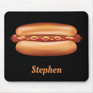 Tapis De Souris Illustration Hot Dog Fast Food Avec Nom Personnali