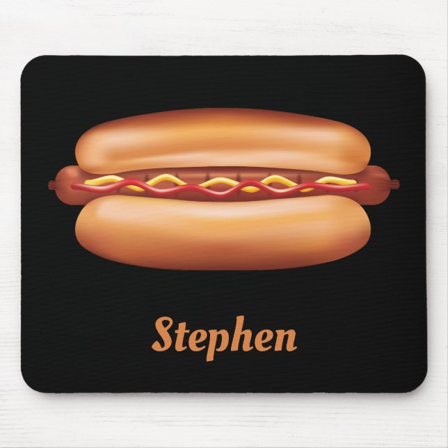 Tapis De Souris Illustration Hot Dog Fast Food Avec Nom Personnali (Devant)
