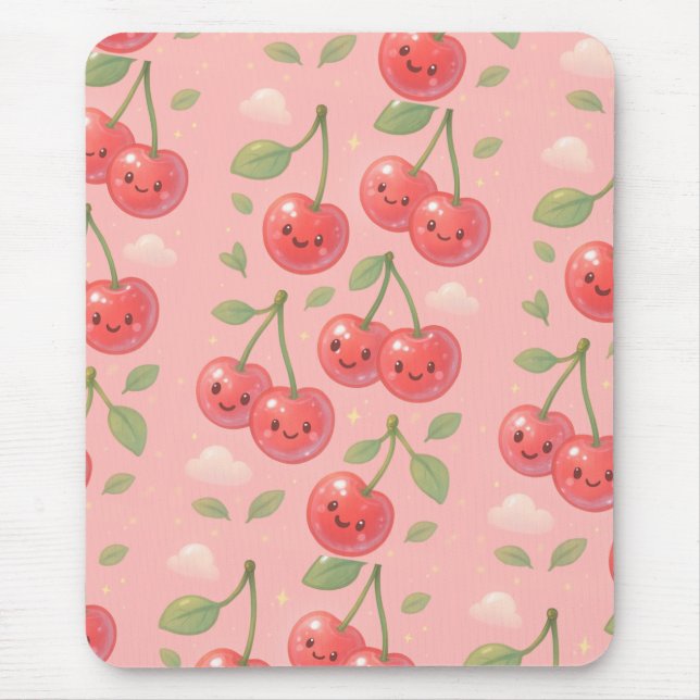 Tapis De Souris Illustration joyeuse de Kawaii Cherry Motif (Devant)
