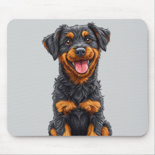 Tapis De Souris Illustration joyeuse d'un chien noir et feu