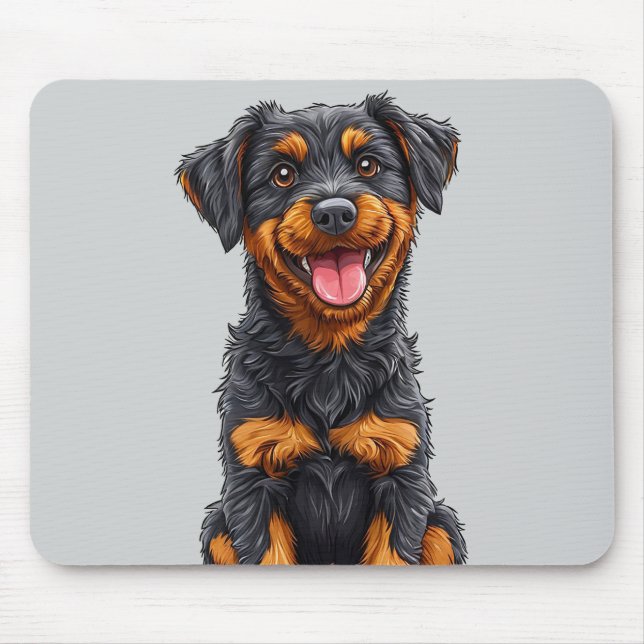 Tapis De Souris Illustration joyeuse d'un chien noir et feu (Devant)