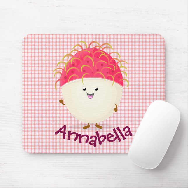 Tapis De Souris Illustration mignon du ramboutan rose (Avec souris)