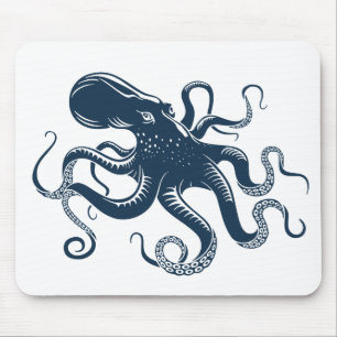 Tapis De Souris Illustration nautique de la pieuvre bleue marine