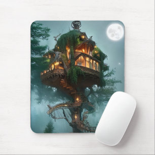 Tapis De Souris Illustration numérique de maison dans l'arbre fant