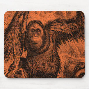 Tapis De Souris Illustration orange vintage d'orang-outan - singe