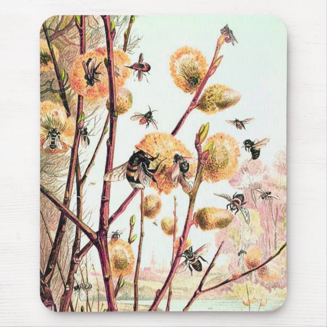 Tapis De Souris Illustration vintage d'abeilles miel (Devant)