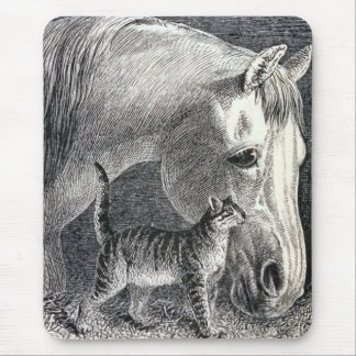 Tapis De Souris Illustration vintage de "cheval et de chat"
