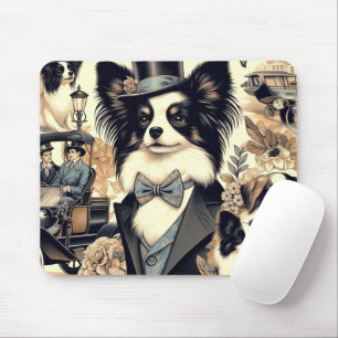 Tapis De Souris Illustration vintage de chien Papillon