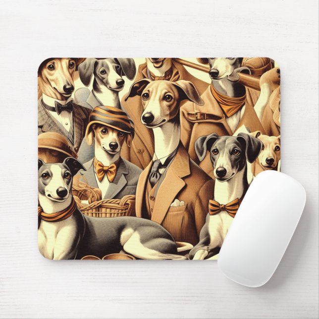 Tapis De Souris Illustration vintage de Greyhound (Avec souris)
