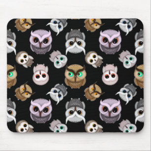Tapis De Souris Illustrations de chouette mignonne sur fond noir