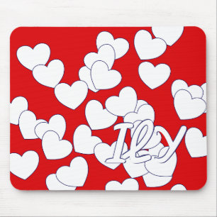 Tapis De Souris 'ILY' Coeurs Rouge Et Blanc À Dire 'Je T'Aime'