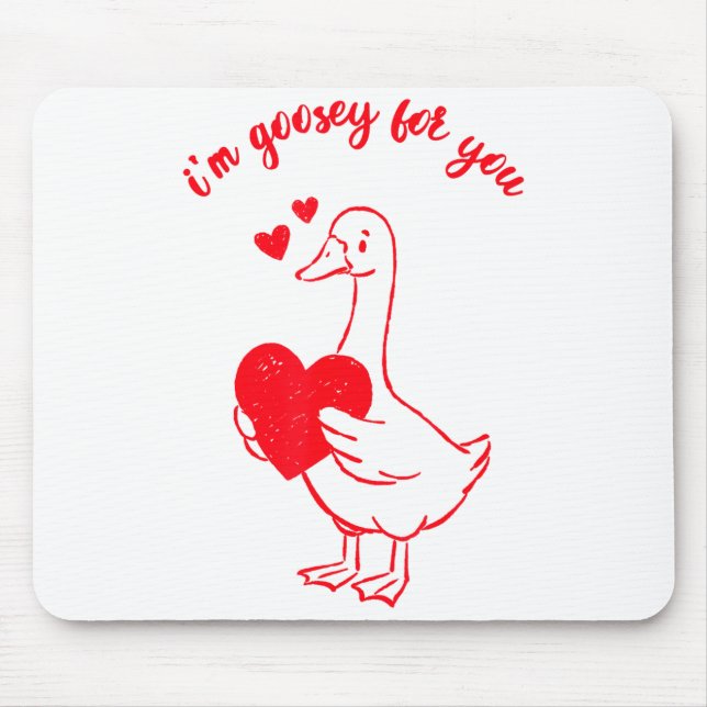 Tapis De Souris I'm Goosey For You Valentine Goose Hearts Minimal  (Devant)
