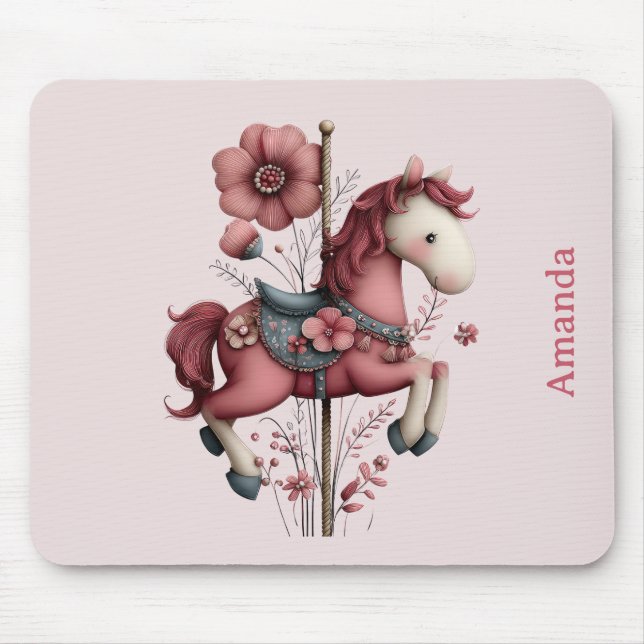 Tapis De Souris Image de cheval de carrousel fantaisiste (Devant)
