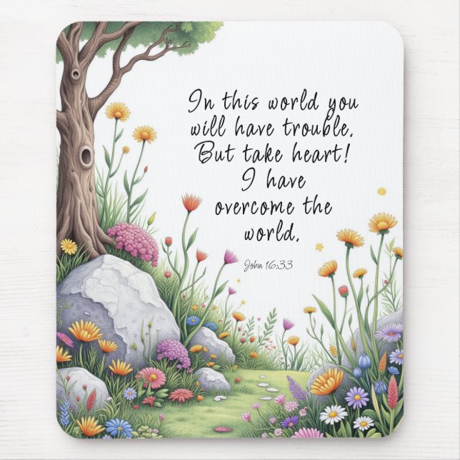 Tapis De Souris Image de verset biblique Jean 16:33 Affiche (Devant)