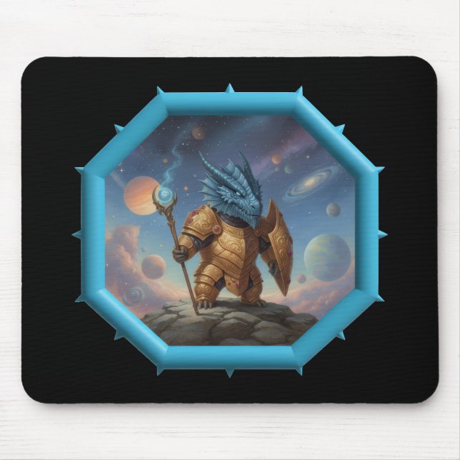 Tapis De Souris Image Fantastique Petit Dragon Bleu En Armure De B (Devant)
